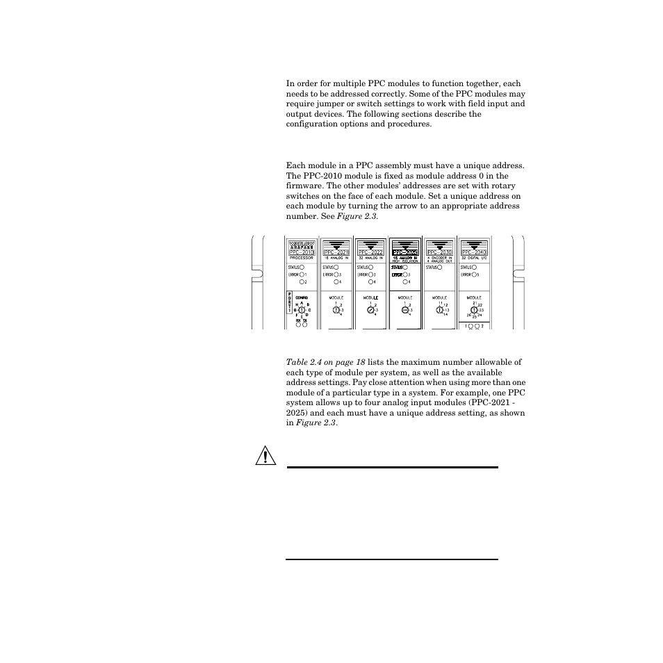 Hardware configuration, Module addresses, Hardware configuration 17 | Module addresses 17, Figure 2.3—sample addresses 17 | Watlow PPC-2000 User Manual | Page 41 / 320