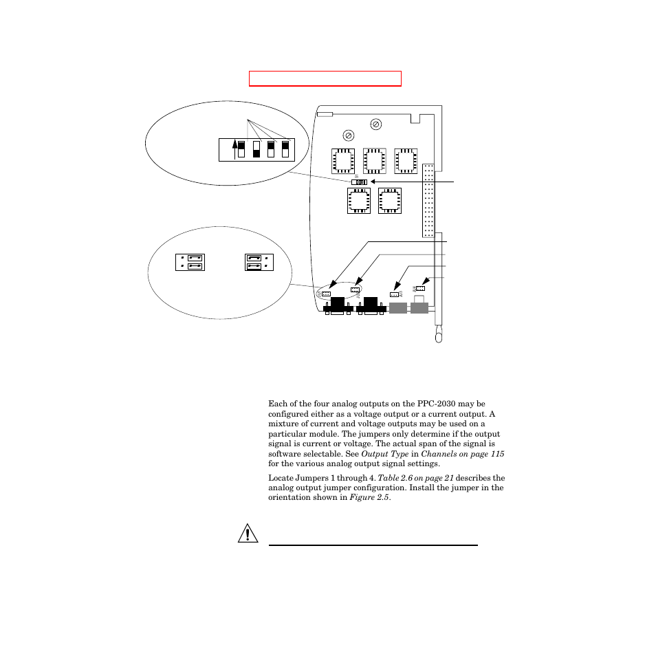 Ppc-2030 jumper settings, Ppc-2030 jumper settings 20, Figure 2.5—ppc-2030 jumpers and switches 20 | Watlow PPC-2000 User Manual | Page 44 / 320