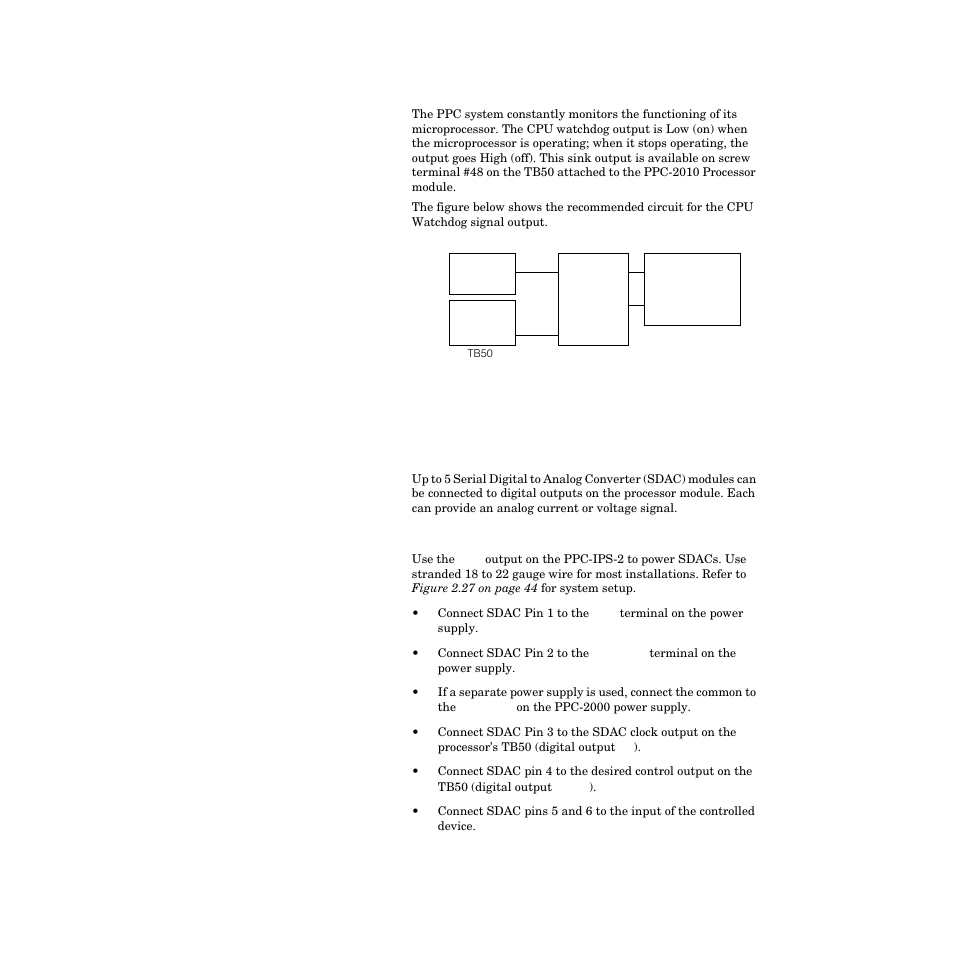 Using the cpu watchdog signal, Sdac connections, Single sdac systems | Sdac connections 43 | Watlow PPC-2000 User Manual | Page 67 / 320