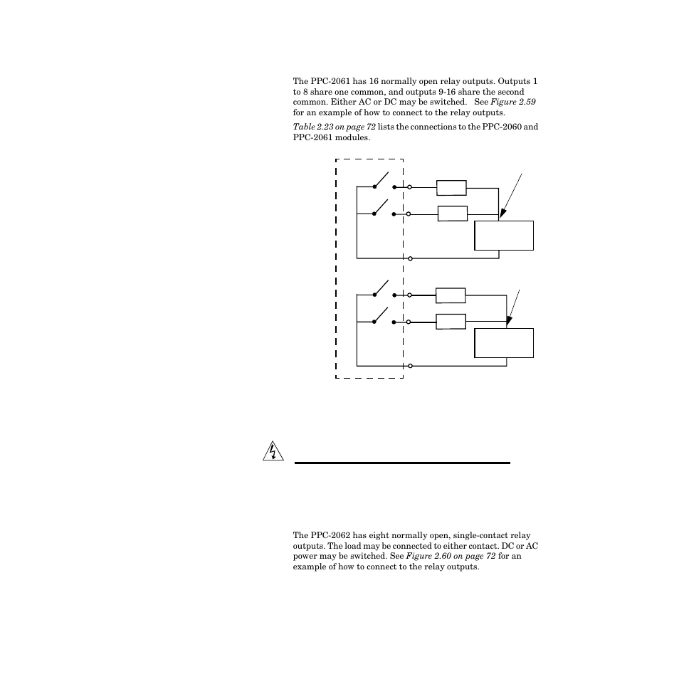 Wiring ppc-2061 relay outputs, Wiring ppc-2062 relay outputs, Wiring ppc-2062 relay outputs 71 | Figure 2.59—relay output connections on a ppc-2061, Outputs 1, 2, 9 and 10 shown 71 | Watlow PPC-2000 User Manual | Page 95 / 320