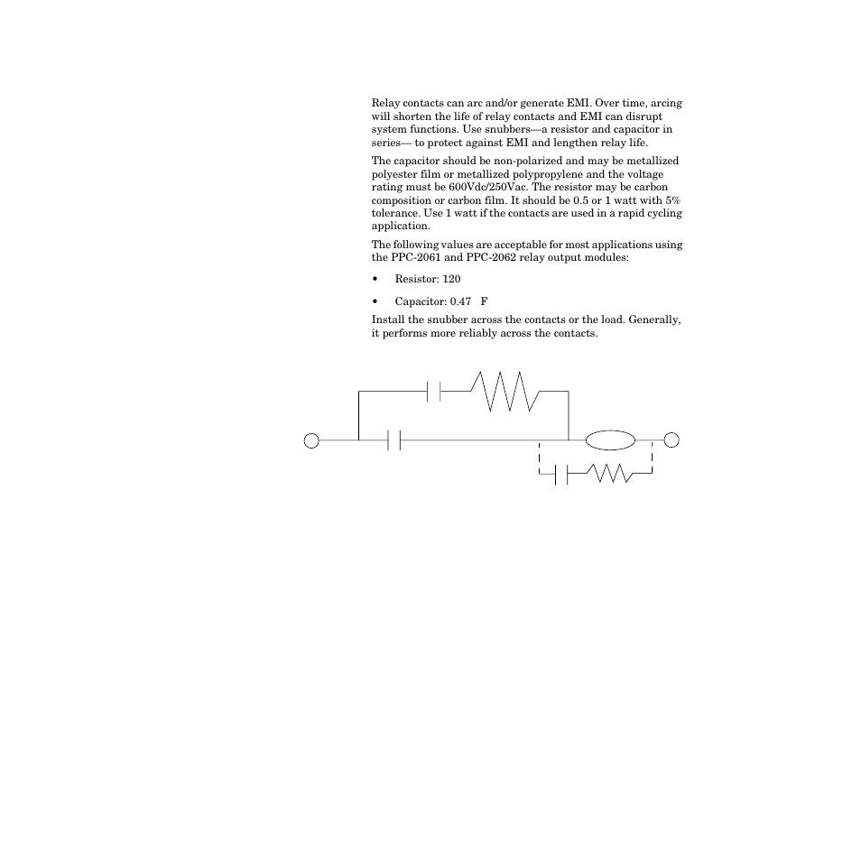 Using snubbers for relay outputs, Using snubbers for relay outputs 73, Figure 2.61—snubber connections 73 | Watlow PPC-2000 User Manual | Page 97 / 320