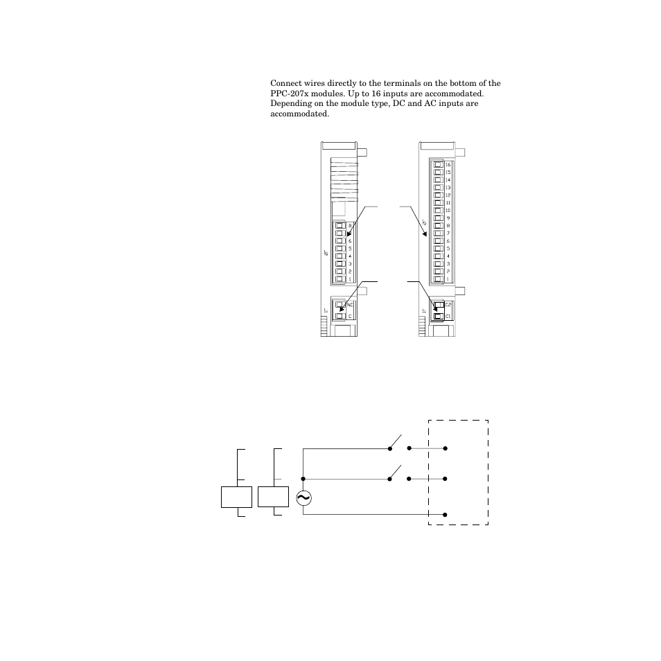 Connecting digital inputs to the ppc-207x, Inputs 1 and 2 shown 74 | Watlow PPC-2000 User Manual | Page 98 / 320