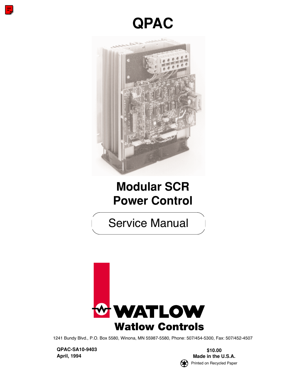 Watlow QPAC Modular SCR Power Control Service User Manual | 43 pages