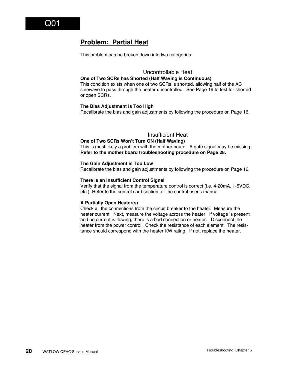 Problem: partial heat | Watlow QPAC Modular SCR Power Control Service User Manual | Page 20 / 43