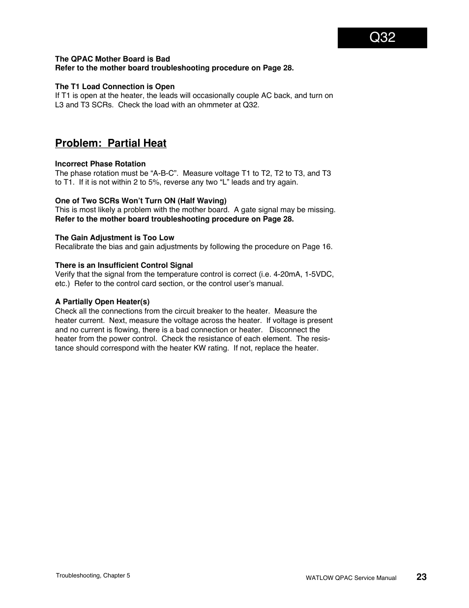 Problem: partial heat | Watlow QPAC Modular SCR Power Control Service User Manual | Page 23 / 43
