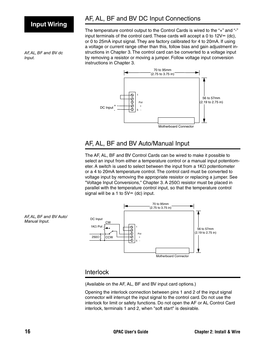 Af, al, bf and bv dc input connections, Af, al, bf and bv auto/manual input, Interlock | Input wiring | Watlow QPAC User Manual | Page 16 / 34