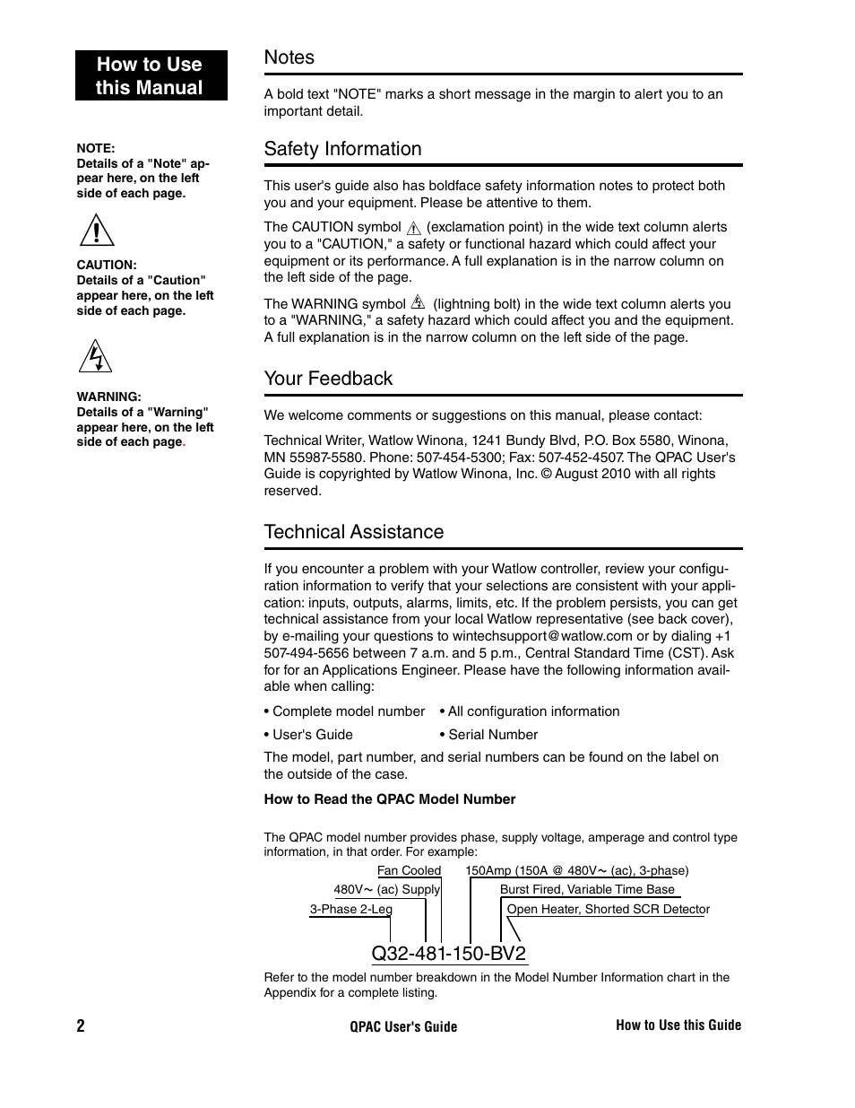 Safety information, Your feedback, Technical assistance | How to use this manual | Watlow QPAC User Manual | Page 2 / 34