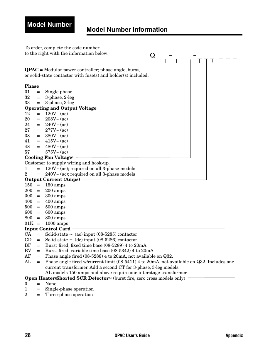 Model number information, Qmodel number model number information | Watlow QPAC User Manual | Page 28 / 34