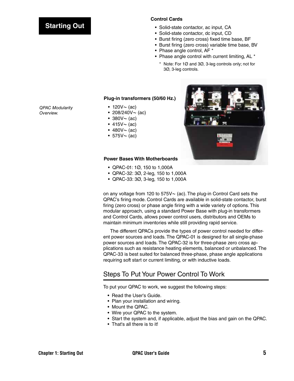 Steps to put your power control to work, Starting out | Watlow QPAC User Manual | Page 5 / 34