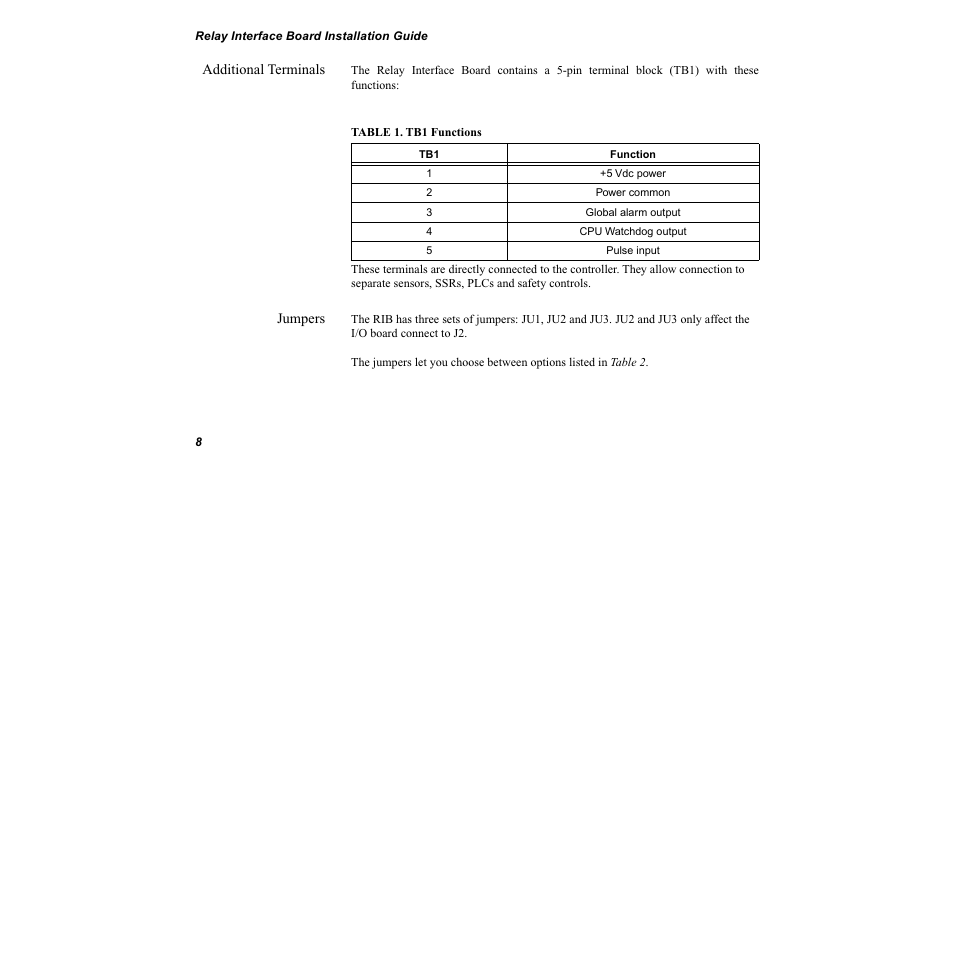 Additional terminals, Jumpers | Watlow Relay Interface Board User Manual | Page 12 / 22