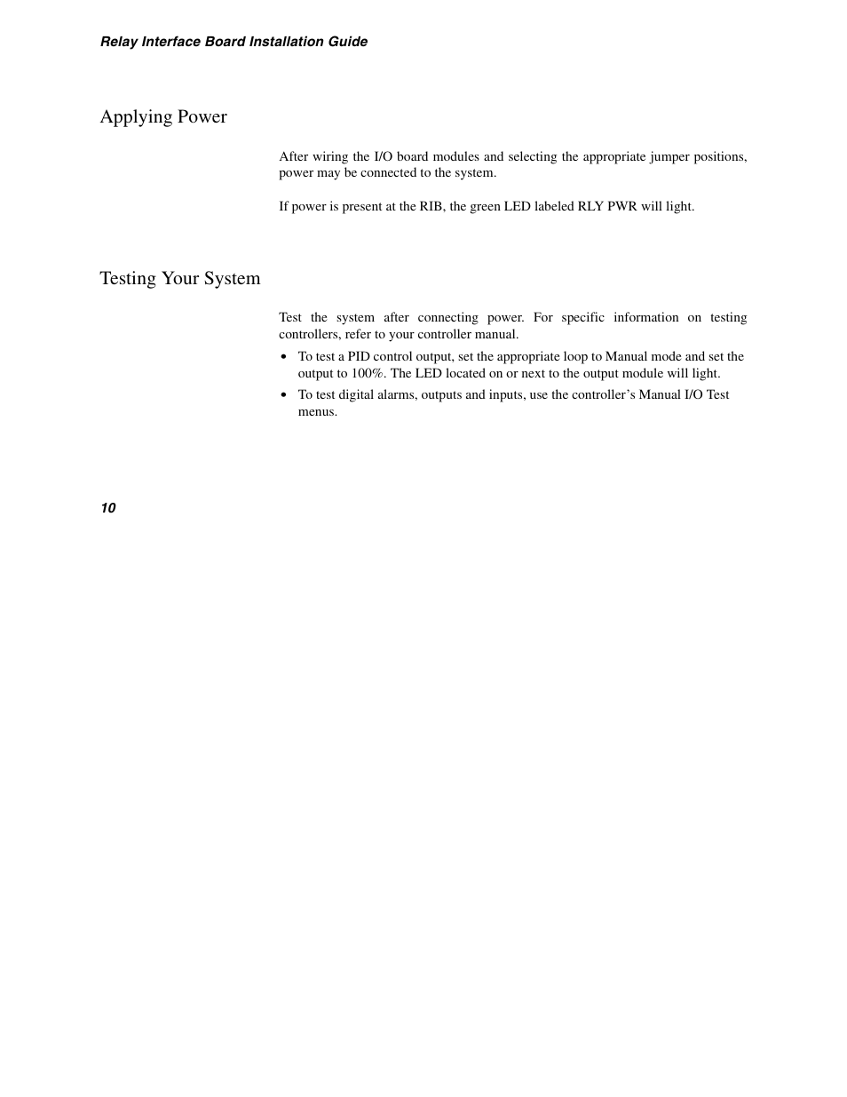 Applying power, Testing your system | Watlow Relay Interface Board User Manual | Page 14 / 22