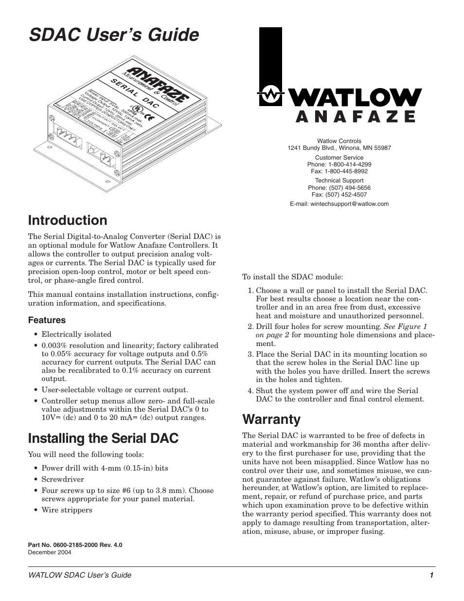 Watlow SDAC User Manual | 4 pages