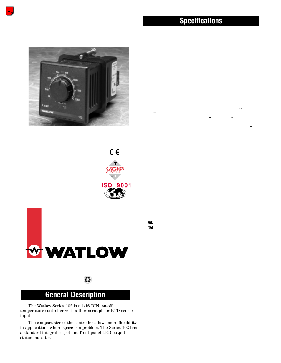 Watlow Series 102 User Manual | 6 pages