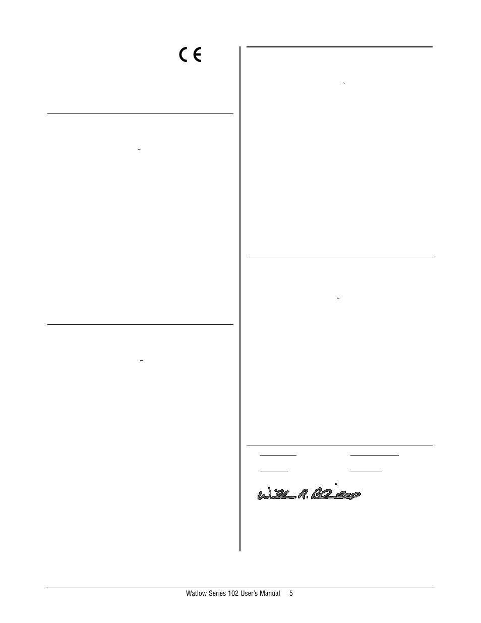 Declaration of conformity, Series 102, Watlow series 102 user’s manual ■ 5 | Watlow Series 102 User Manual | Page 5 / 6