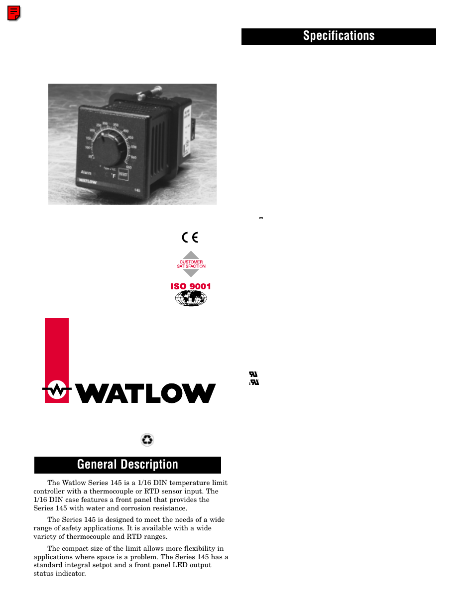 Watlow Series 145 User Manual | 6 pages