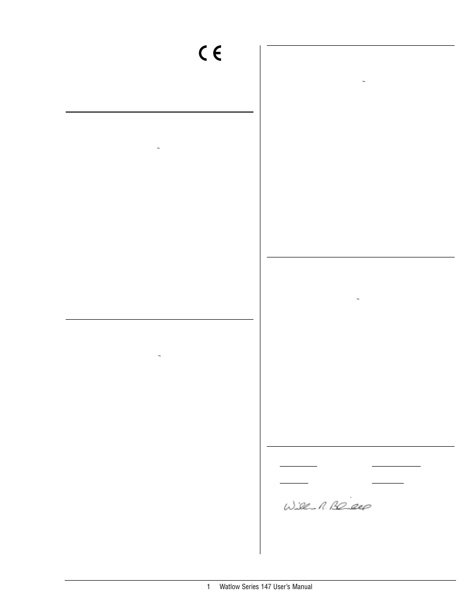 Declaration of conformity, Declaration of conformity series 147, 1■ watlow series 147 user’s manual | Watlow Series 147 User Manual | Page 4 / 6