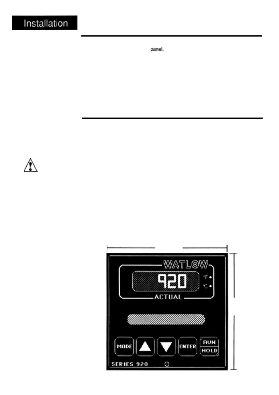 Installation information, Installation procedure, Series 920 faceplate dimensions | Figure 12 | Watlow Series 920 Microprocessor-Based Ramping Control User Manual | Page 24 / 80