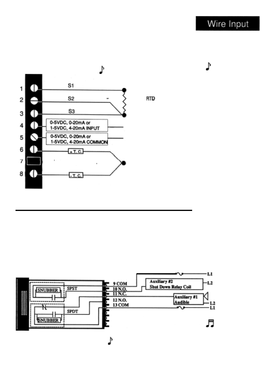 Input options, Auxiliary output, Input wiring | Auxiliary output wiring, Input options wiring diagram, Auxiliary wiring diagram, Figure 16, Figure 17, Auxiliary output: terminals 9 - 13 | Watlow Series 920 Microprocessor-Based Ramping Control User Manual | Page 27 / 80