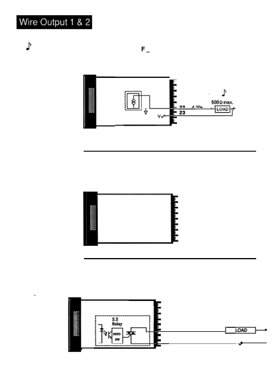 Output #2, Output 2 wiring, Output 1,4-20ma, wiring diagram | No output 2, Output 2, s.s. relay, wiring diagram, Figure 22 figure 23 figure, Output, #l option f, terminals 22 - 24 | Watlow Series 920 Microprocessor-Based Ramping Control User Manual | Page 30 / 80