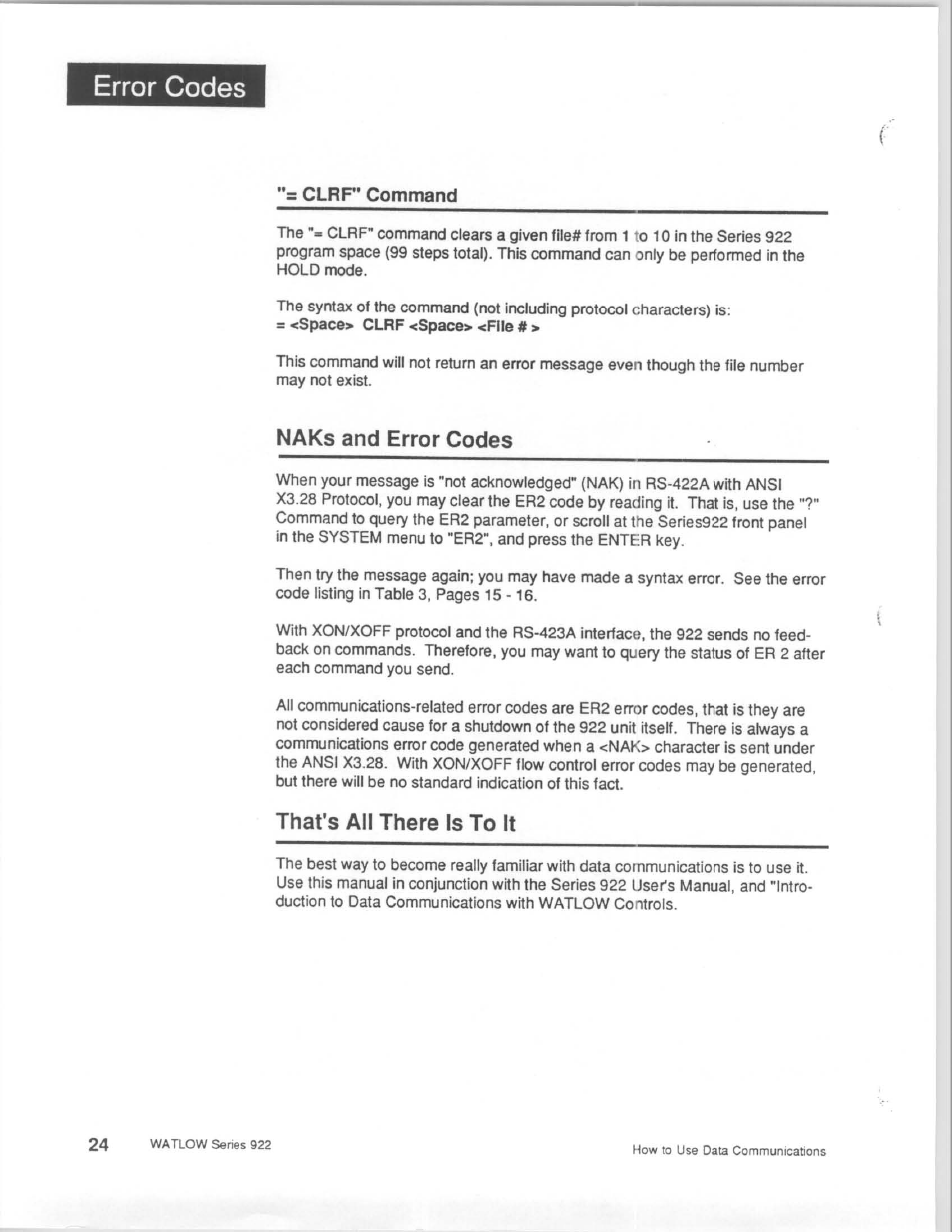Watlow Series 922 Retrofit User Manual | Page 124 / 127