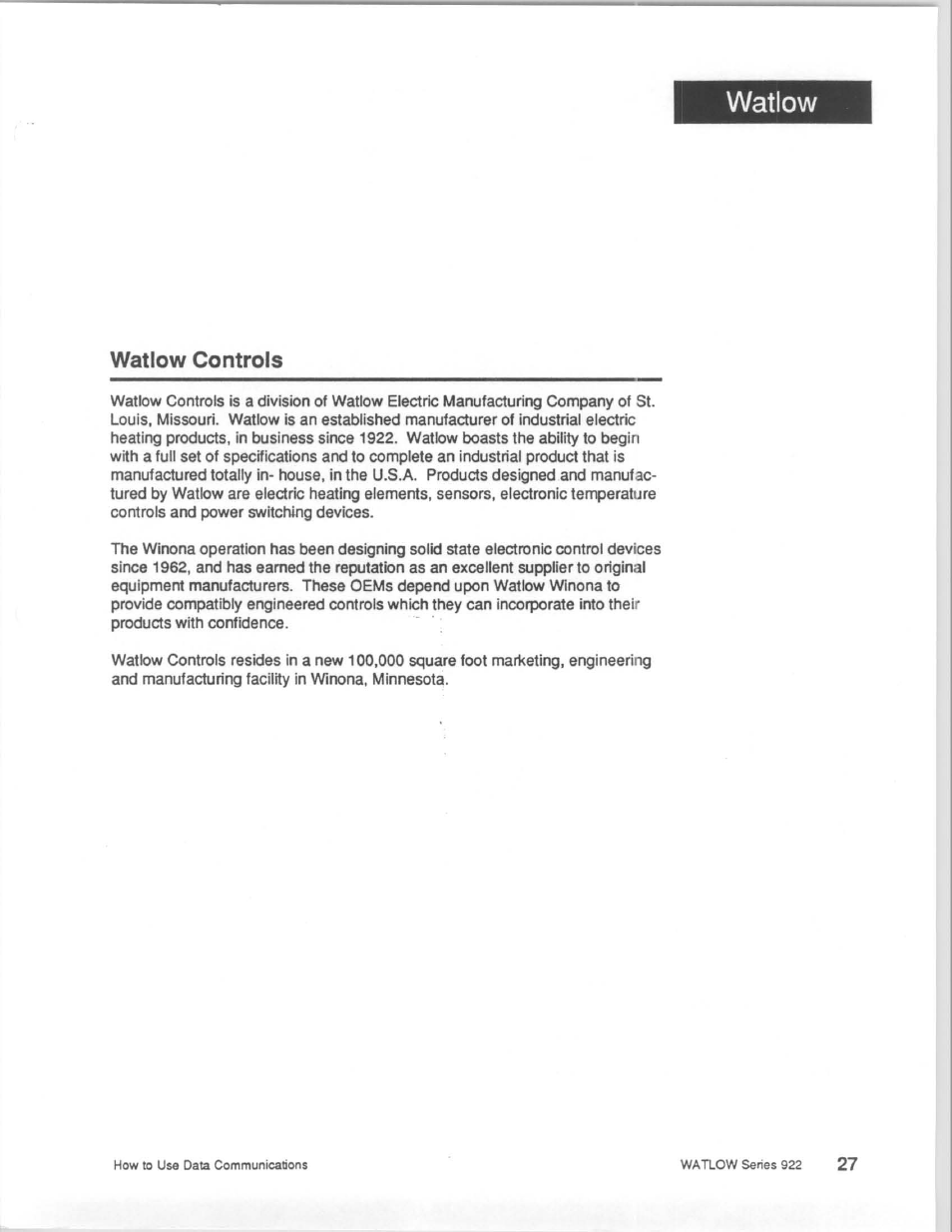 Watlow Series 922 Retrofit User Manual | Page 127 / 127