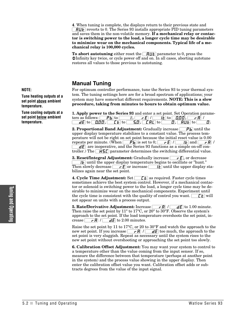 Manual tuning, Tuning and operating | Watlow Series 93 User Manual | Page 28 / 52