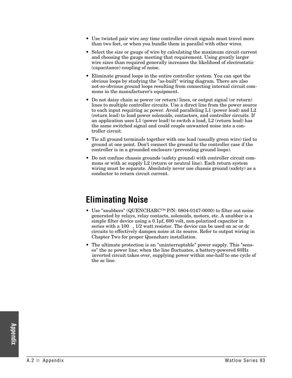 Eliminating noise, Appendix | Watlow Series 93 User Manual | Page 34 / 52