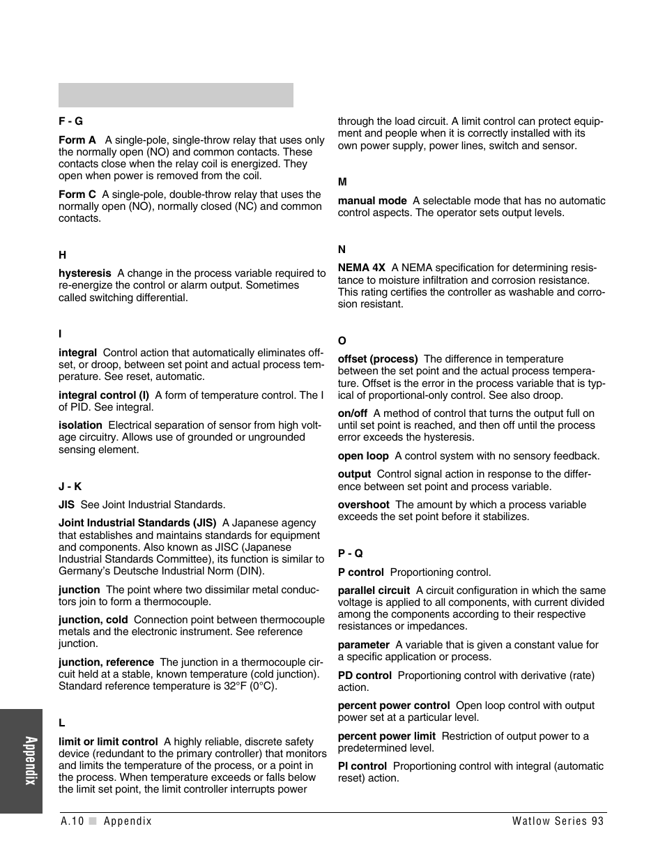 Appendix | Watlow Series 93 User Manual | Page 42 / 52