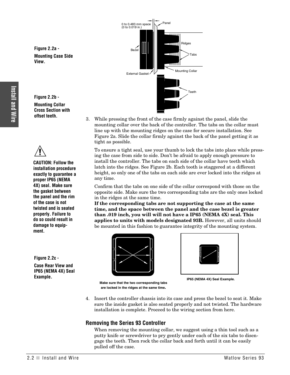 Install and wire, Removing the series 93 controller | Watlow Series 93 User Manual | Page 8 / 52