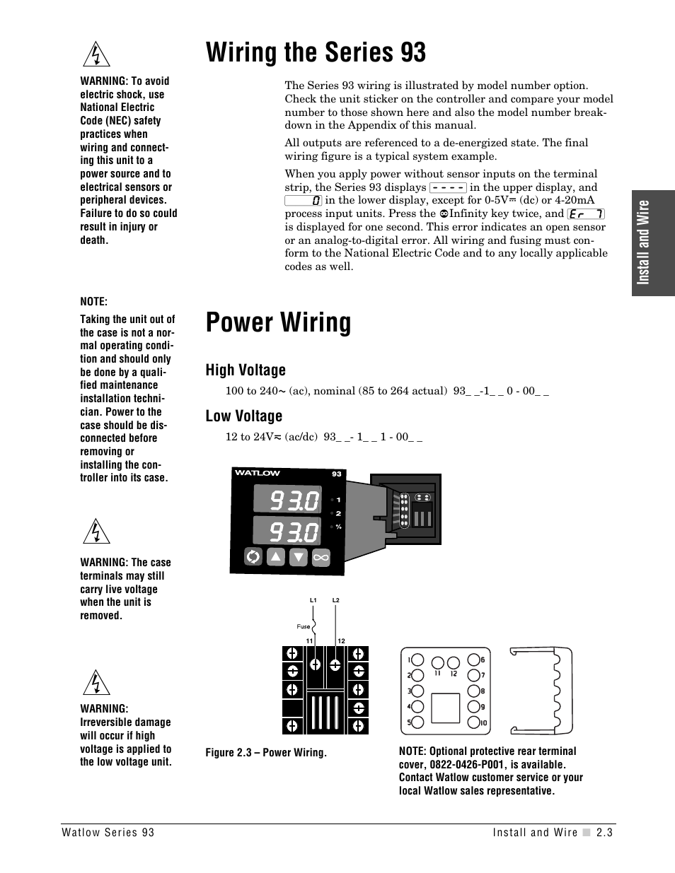 Wiring the series 93, Power wiring, Wiring the series 93 power wiring | Watlow Series 93 User Manual | Page 9 / 52