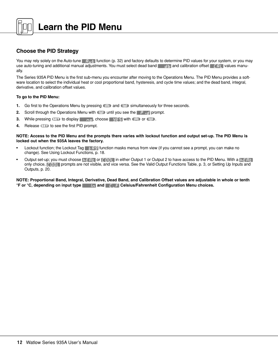 Learn the pid menu, Pid menu; learn, Choose the pid strategy | Watlow Series 935A User Manual | Page 14 / 68