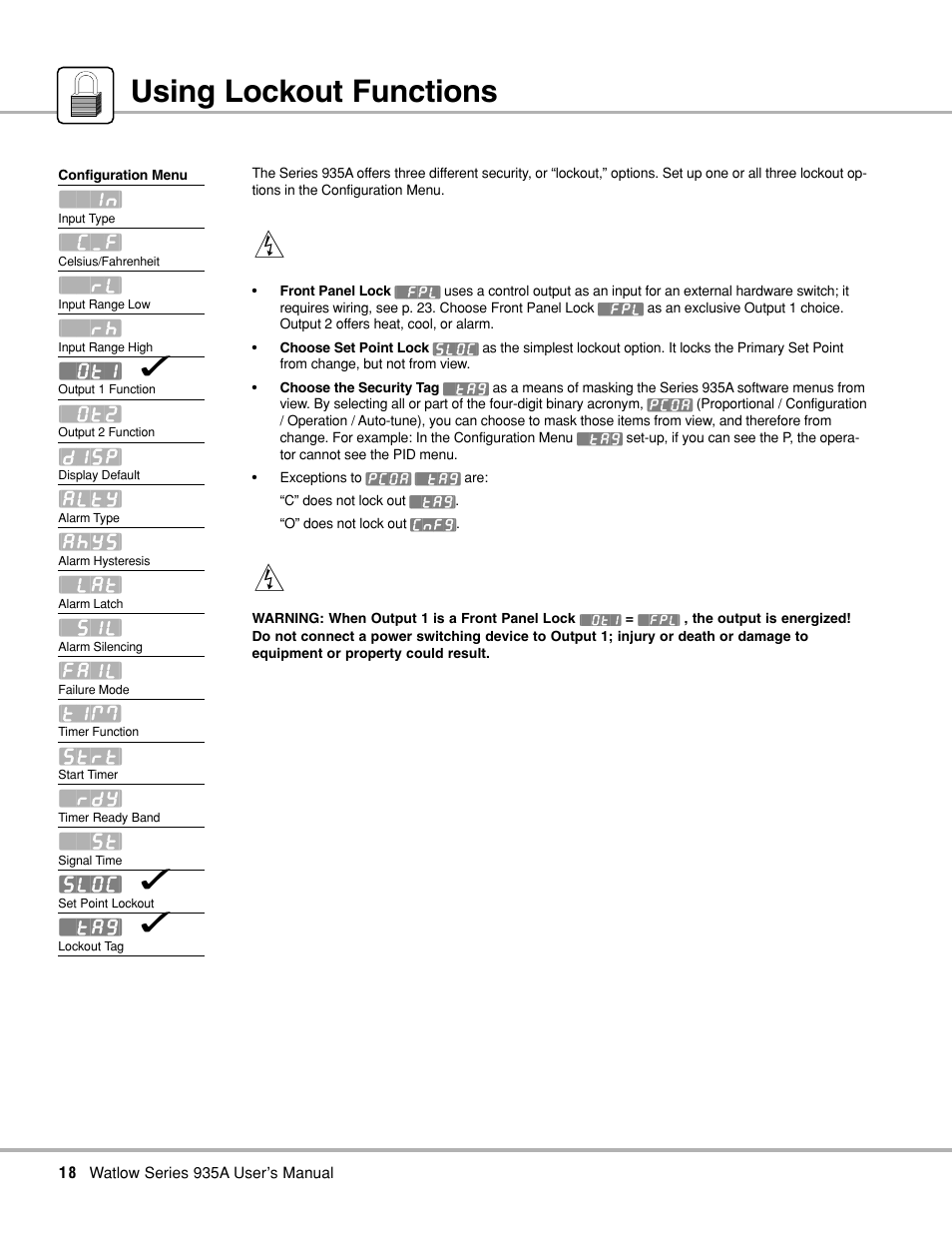Using lockout functions, Lockout functions | Watlow Series 935A User Manual | Page 20 / 68