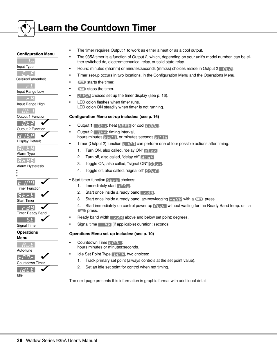 Learn the countdown timer, Timer; learn | Watlow Series 935A User Manual | Page 30 / 68