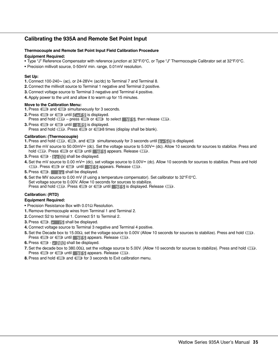 Calibrating the 935a and remote set point input | Watlow Series 935A User Manual | Page 37 / 68