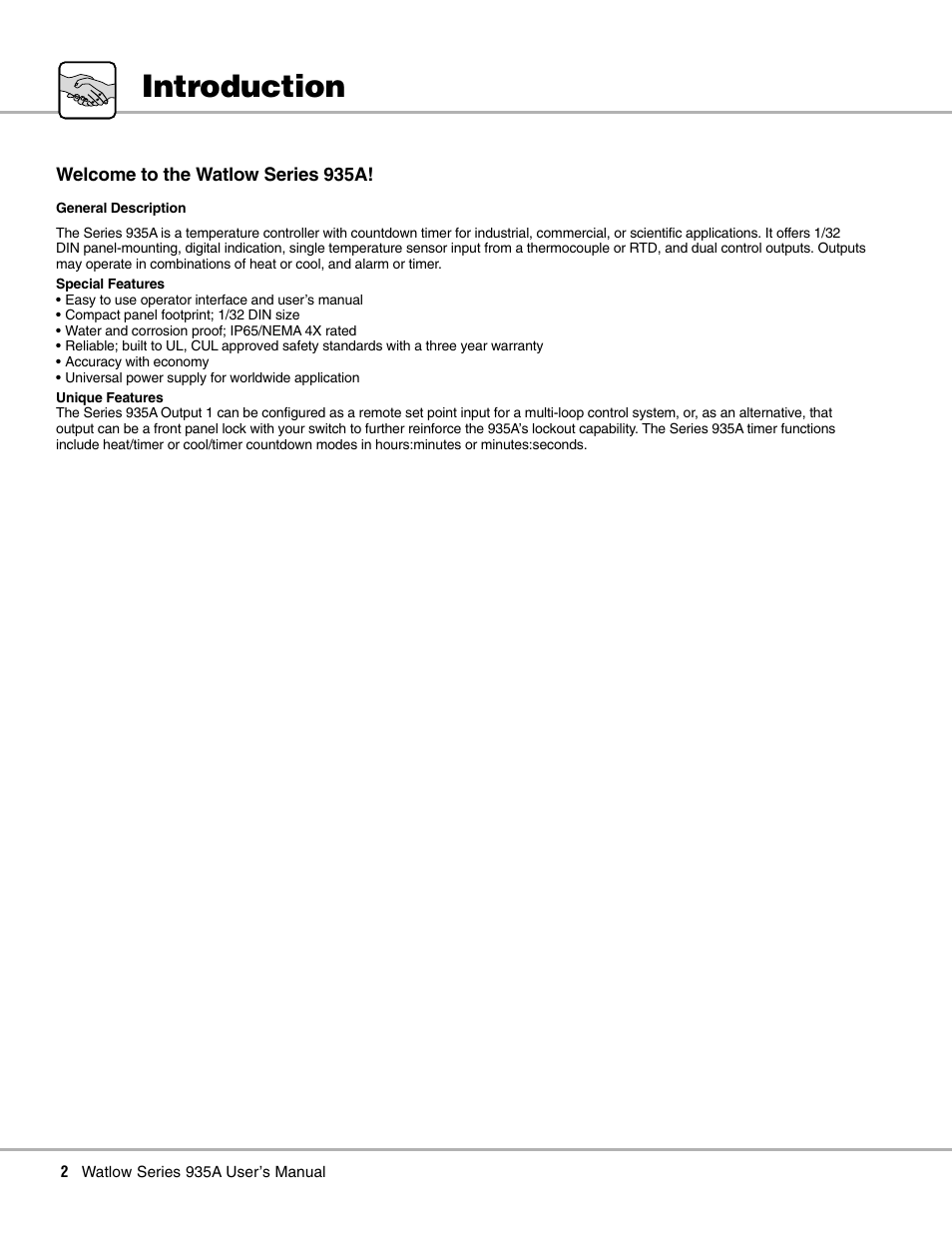Introduction | Watlow Series 935A User Manual | Page 4 / 68