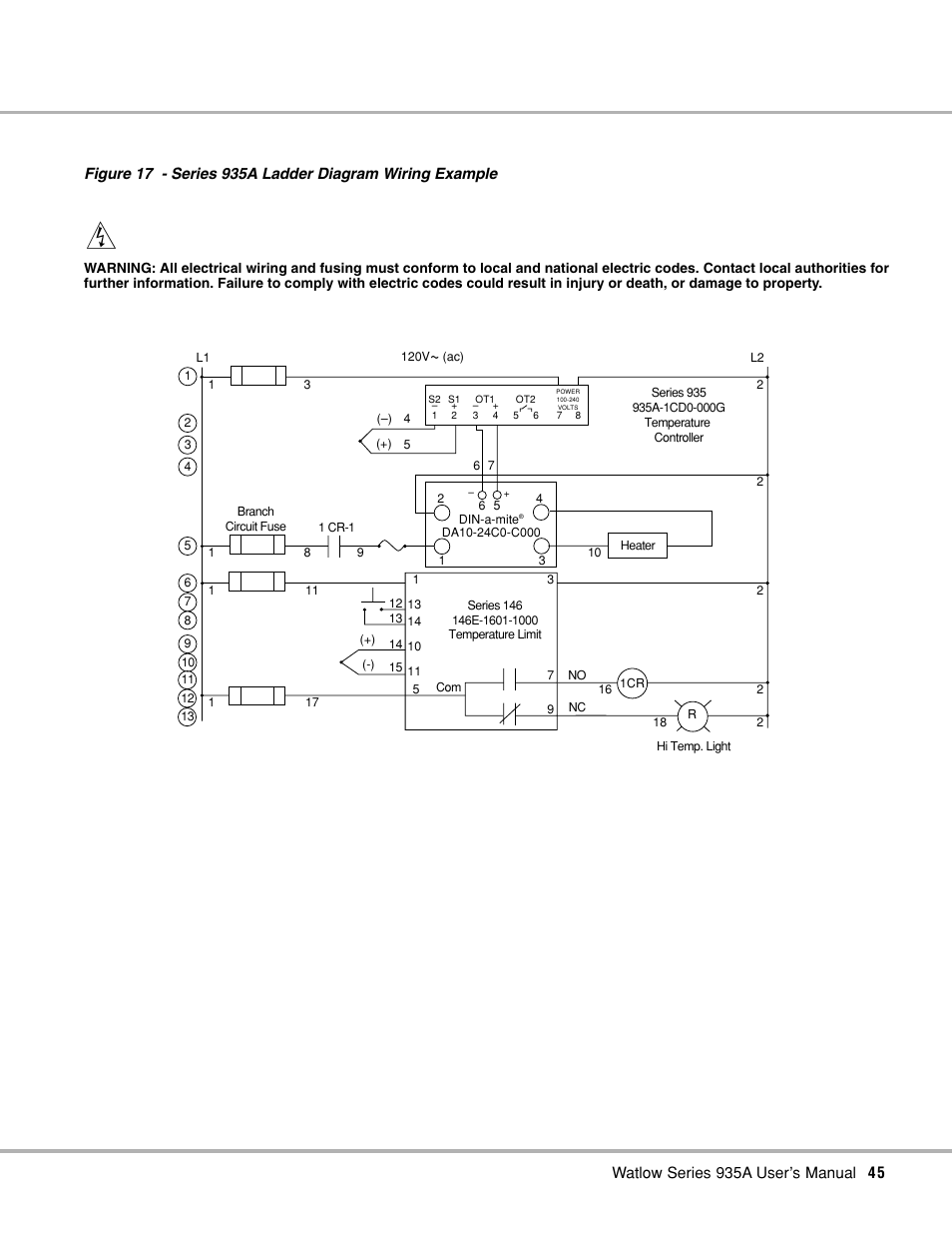 17 ladder diagram example | Watlow Series 935A User Manual | Page 47 / 68