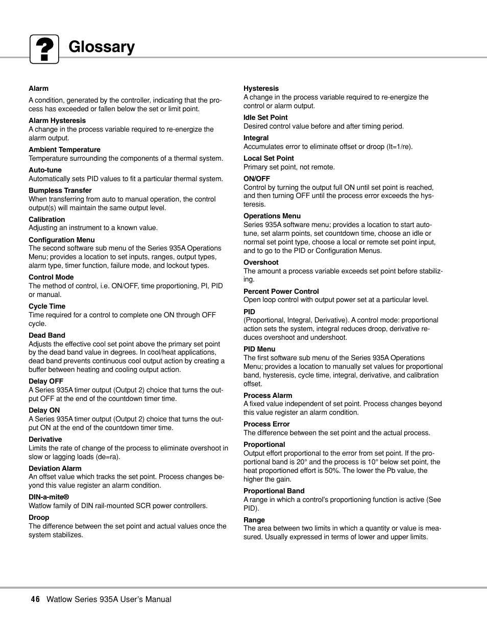 Glossary | Watlow Series 935A User Manual | Page 48 / 68