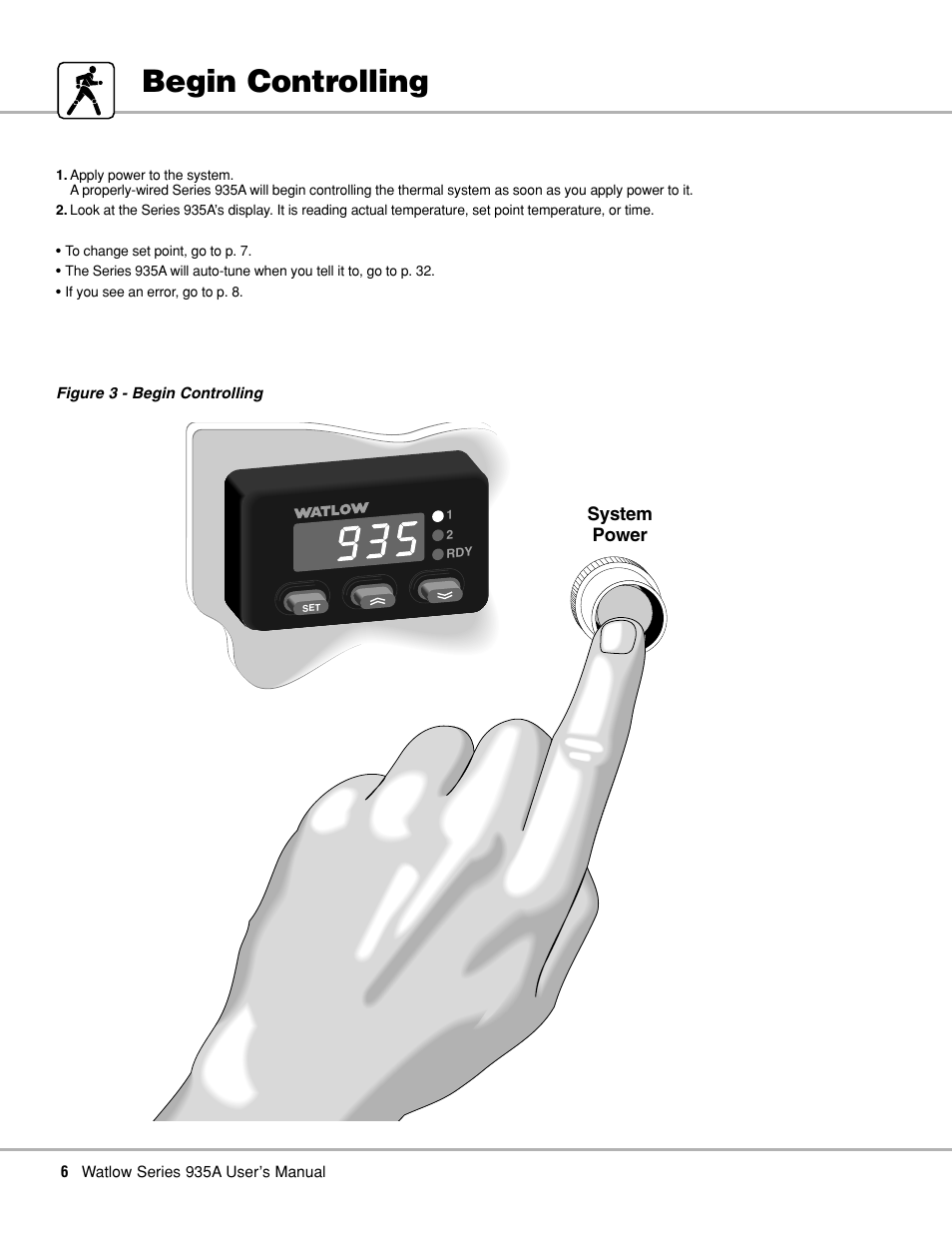 Begin controlling | Watlow Series 935A User Manual | Page 8 / 68