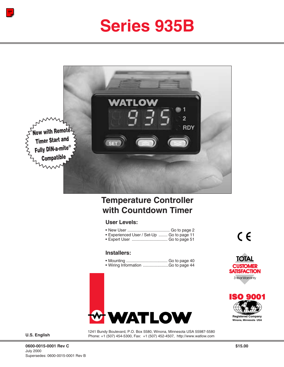 Watlow Series 935B User Manual | 60 pages