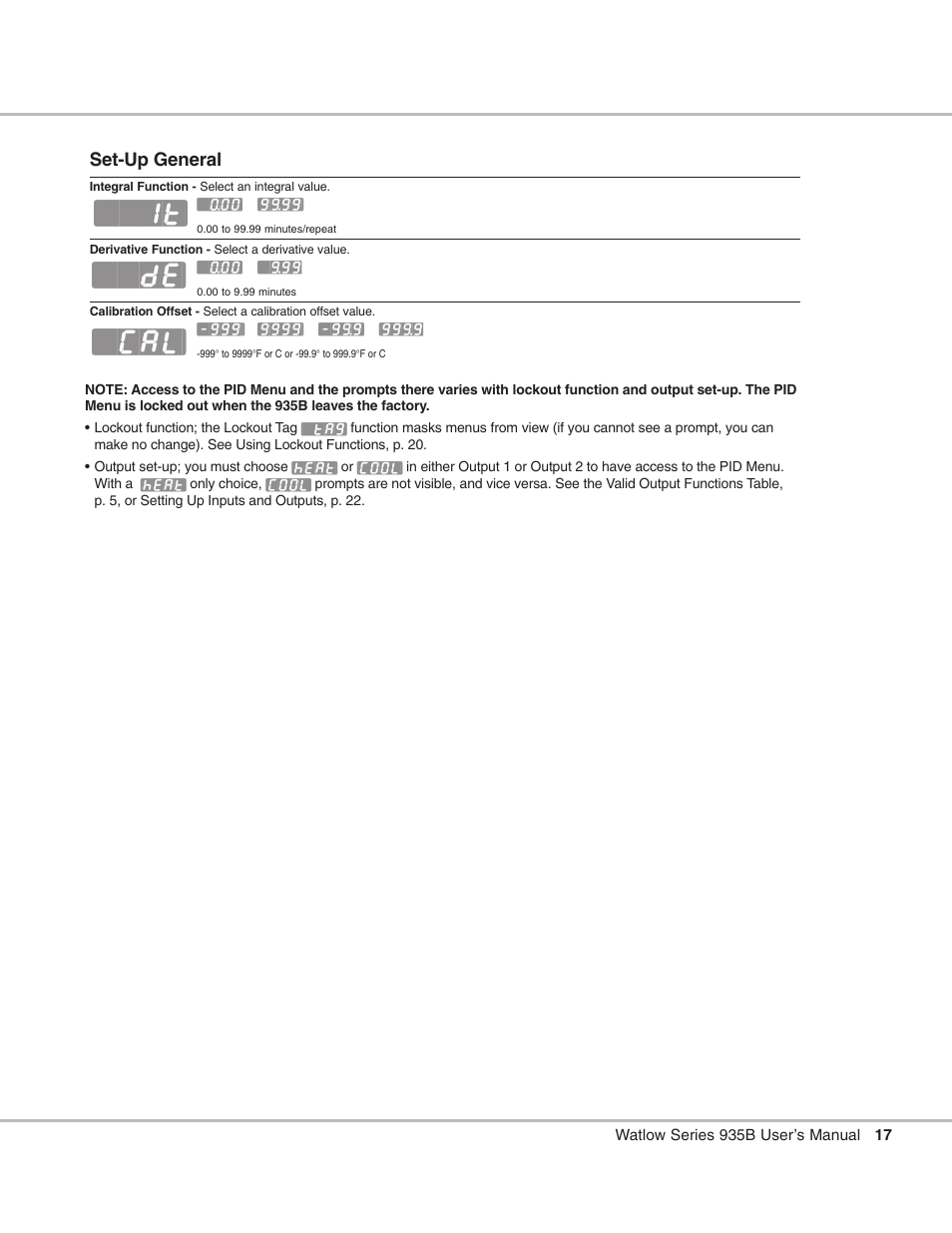 Set-up general, It] [``de] [`cal | Watlow Series 935B User Manual | Page 17 / 60