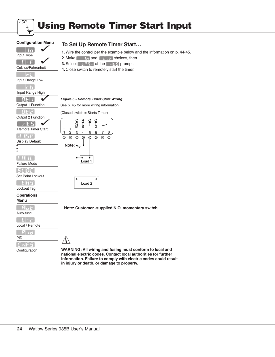 Using remote timer start input | Watlow Series 935B User Manual | Page 24 / 60