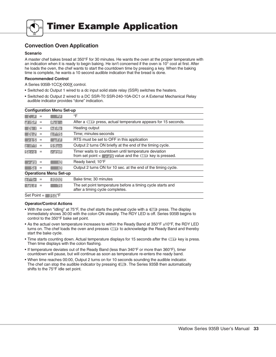 Timer example application, Timer example, Convection oven application | Watlow Series 935B User Manual | Page 33 / 60