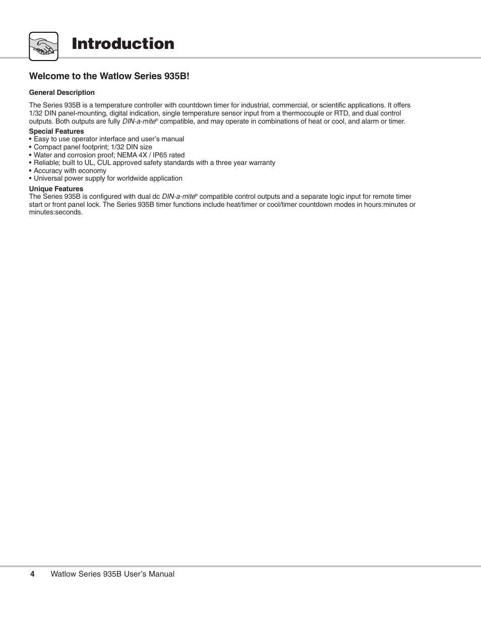 Introduction | Watlow Series 935B User Manual | Page 4 / 60