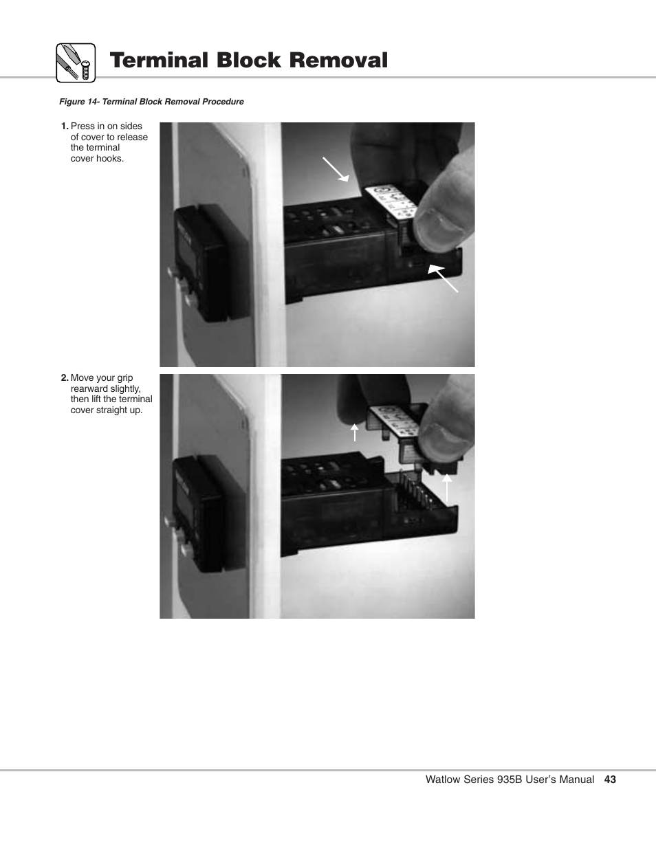 Terminal block removal, 13 terminal block removal | Watlow Series 935B User Manual | Page 43 / 60