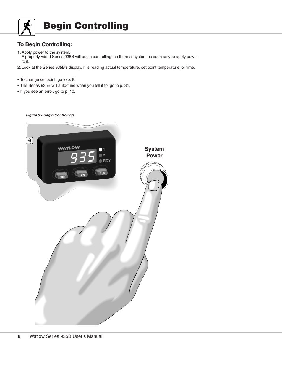 Begin controlling | Watlow Series 935B User Manual | Page 8 / 60