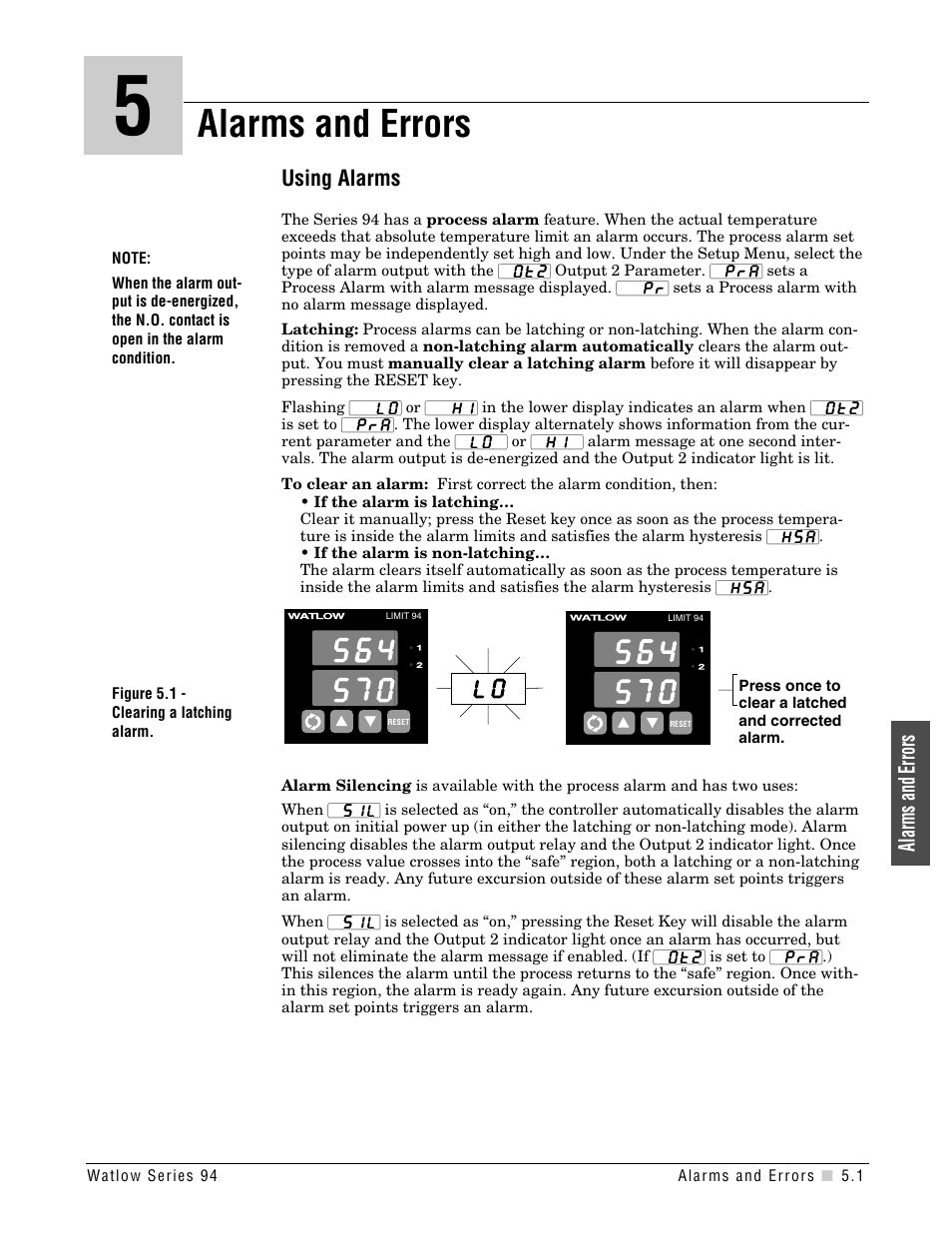 Chapter 5, Alarms and errors, Using alarms | Watlow Series 94 User Manual | Page 23 / 40