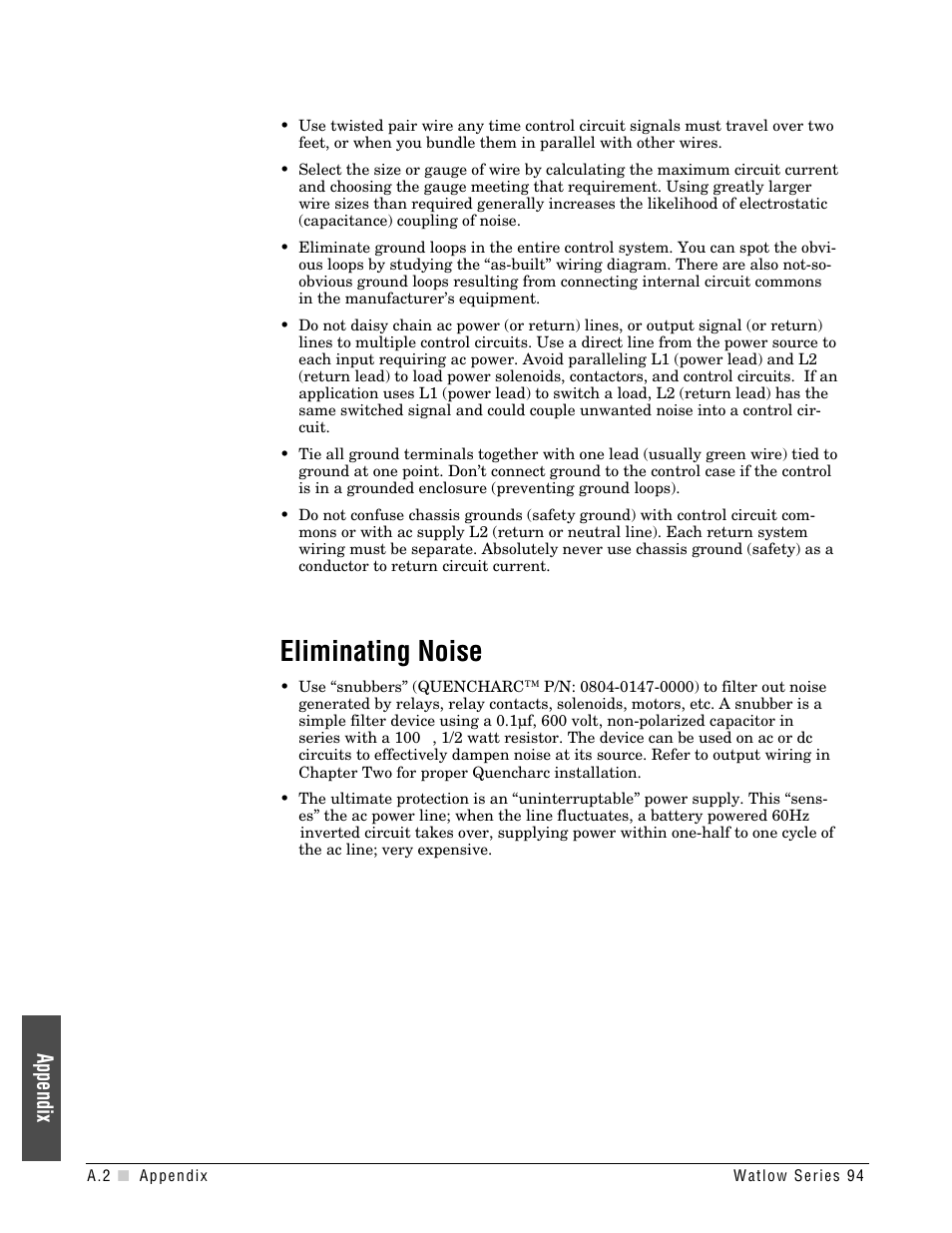 Eliminating noise, Appendix | Watlow Series 94 User Manual | Page 26 / 40