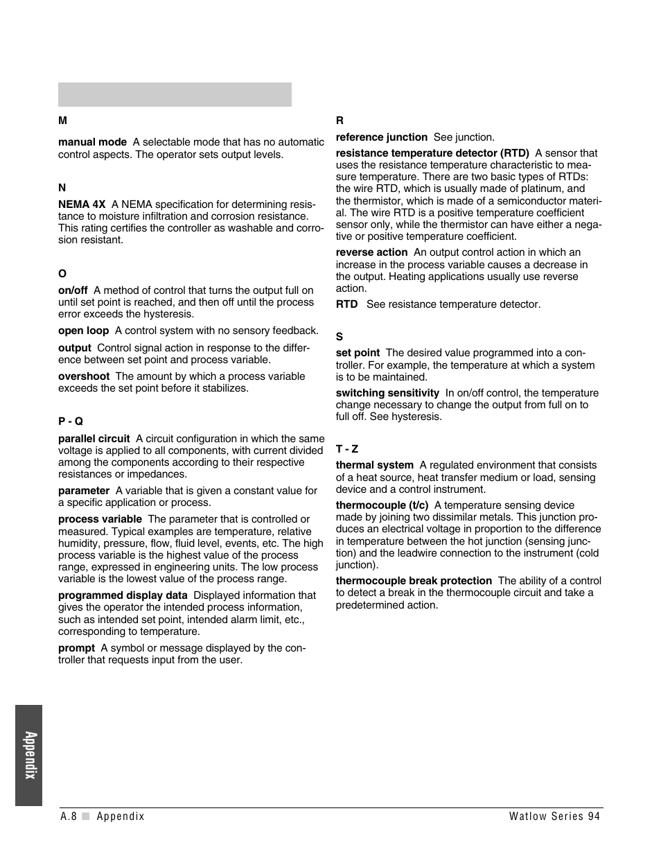 Appendix | Watlow Series 94 User Manual | Page 32 / 40