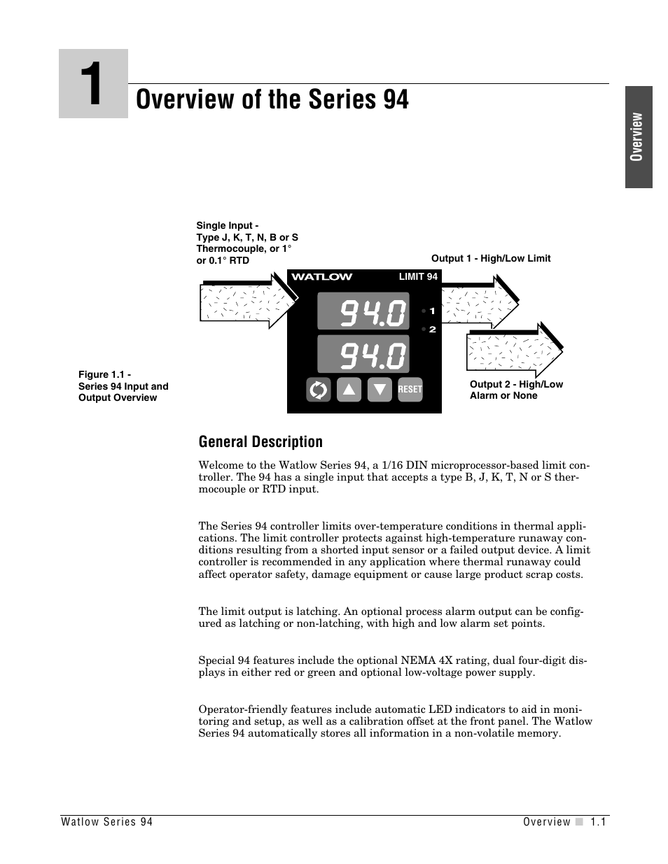 Chapter 1, Overview of the series 94 | Watlow Series 94 User Manual | Page 5 / 40