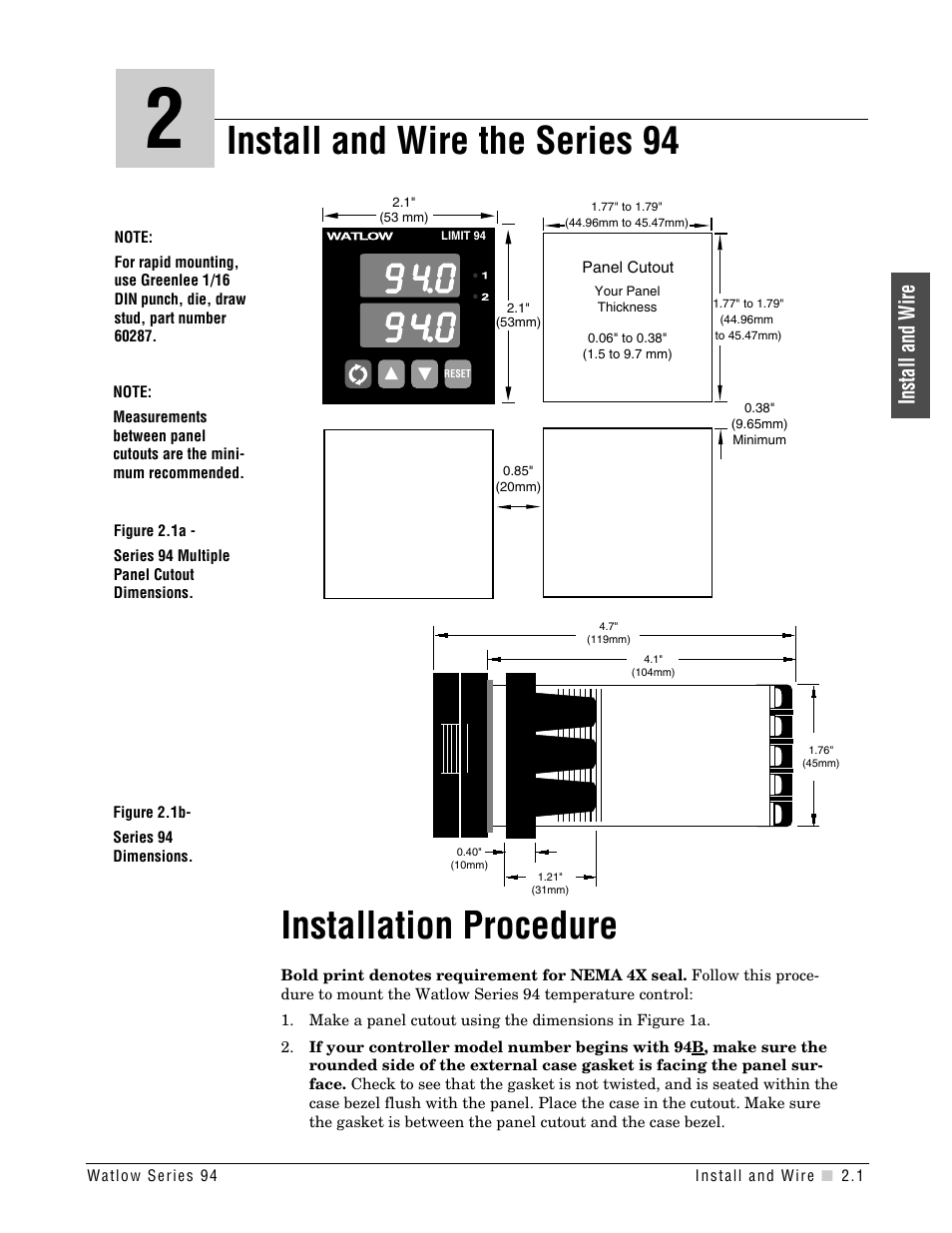 Chapter 2, Install and wire, Installation procedure | Install and wire the series 94 | Watlow Series 94 User Manual | Page 7 / 40